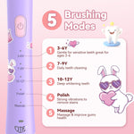 JTF Kids Electric Toothbrush, 5 Gentle Modes with Smart Timer for Ages 3-12