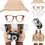 17cm Doll Clothes – 6-Piece Set, Hat + Overalls + Shirt + Camera + Glasses + Shoes, Cute and Premium Dolls Outfit Accessories (Black)
