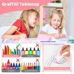 Costzon Kids Table and 4 Chair Set, Height Adjustable Toddler Desk and Chairs with Graffiti Desktop, Non-Slip Legs, Children Art Study Multi-Activity Table Set for Home, Daycare, School (Pink)
