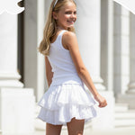 PATPAT Girls Skirt Sets Size 11-12, White Crop Tank Tops + Pleated Skirts with Built in Shorts 2 Piece Outfits, Tween Girls Trendy Clothes Y2K Outfits Streetwear