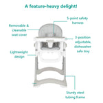 Dream On Me Solid Times High Chair for Babies and Toddlers in Grey, Multiple Recline and Height Positions, Lightweight Portable Baby High Chair, 5 point Safety Harness, Easy to Clean Surface