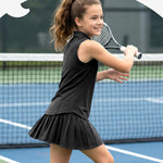 PATPAT Girls Tennis Outfits Size 7-8, Black Sleeveless Polo Shirts + Pleated Skirt with Built in Shorts 2 Piece Outfits Clothes For Girls Gym Outfits Kids Activewear Sets