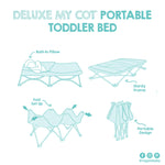 Regalo My Cot Deluxe Portable Toddler Bed, Indoor/Outdoor Kids Nap Cot with Sleeping Bag & Pillow, Lightweight Folding Travel Design for Home, Daycare, Camping & Sleepovers, Ages 2-5