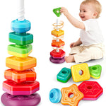 Baby Spinning Stacking Toys for Toddlers 1-3, Sensory Montessori Toy for 1 Year Old Girl Boy, Rainbow Ring Stacker Tower, Educational Learning Toy, Perfect Christmas Birthday Gifts