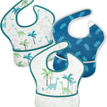 Mess Proof Baby Bib 3 Pack, Waterproof Led Weaning Baby Feeding Bibs with Food Catcher, Travel Feeding Bibs