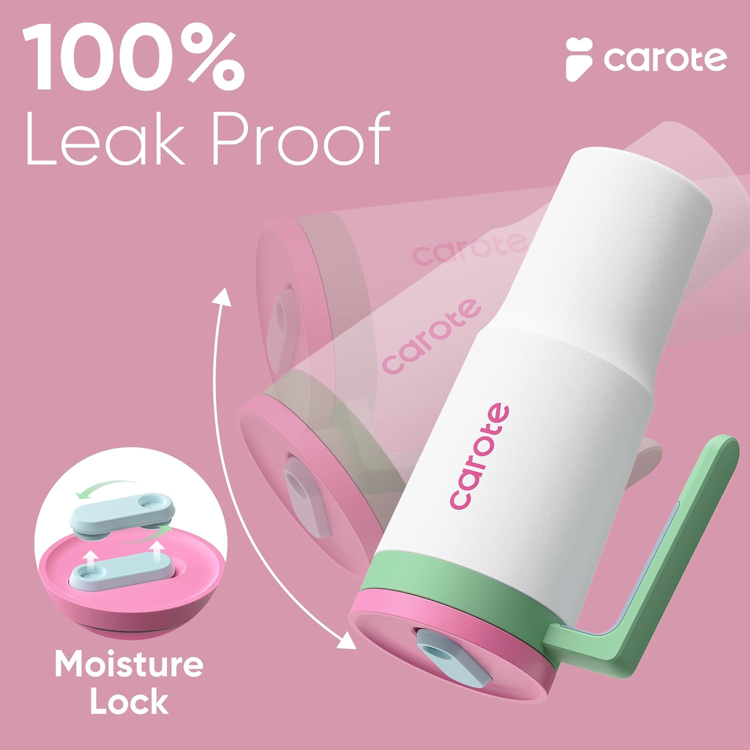 CAROTE 3-Pack Insulated Stainless Steel Water Bottles with Upgraded Leakproof Tech, Car Holder Fit & Scratch-Resistant, 32/32/40 oz Travel Straw Tumblers Set for Home/Car/Outdoor (Macaron)