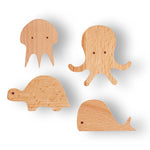 WONQEXZ Wall Hook,Child Baby Nursery Wood Wall Hook,Natural Sea Aquatic Animal Coat Hooks,Wooden Hooks,Children Wall Mounted Hook,Set of 4