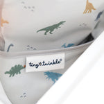 Tiny Twinkle Mess Proof Baby Bib - Waterproof Baby Apron - Machine Washable - PVC, BPA, & Phthalate Free - Great Travel Bib for Baby Eating - Baby Food Bibs (Dinosaur,Large 2-4 Years)