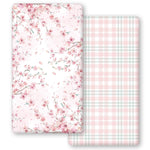 Horaldaily 2 Pack Fitted Crib Sheet for Boys Girls,Soft Breathable Washable Jersey Microfiber Baby Crib Sheet, Fits Standard Size Crib Mattress 28in x 52in, Cherry Blossom Nursery Sheet Pink/White