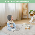 WoodenEdu Baby Toys Car,Wooden Pull Along Toddler Toy, Developmental Toy for 1 Year Old Girl Boy Birthday Gift (Dog)