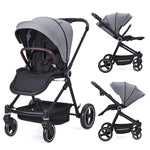 Stroller for Newborn, Convertible Baby Pram with Reversible Seat and One-Hand Fold, High Landscape Toddler Infant Pushchair with Storage Basket, Adjustable Footrest & Canopy, UPF 50+ Canopy (Grey)