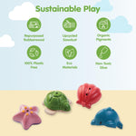 PlanToys® Sea Life Bath Set Wooden Montessori Tactile and Imaginative Water Play Toy | Fine Motor, Sensory Exploration and Cause and Effect Learning | Eco Friendly Ocean Bath Activity