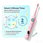 Huedbeads Kids Electric Toothbrush, Sonic Rechargeable Toothbrush with 6 Replacement Heads, Soft Bristle, IPX7 Waterproof, LED Display, Oral Care for Toddlers & Children Aged 2+ Years(Pink)