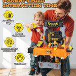 Lehoo Castle Kids Tool Bench with Electric Drill and Construction Vehicles, 2-in-1 Workbench and Toolbox for Toddlers, STEM Learning Toys for Age 3-5, Birthday Gift for Boys & Girls