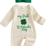 My First St Patricks Day Baby Girl Outfit Newborn St Pattys Day Onesie Waffle Knit Sweater Romper And Headband