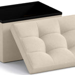 Ornavo Home Small Storage Ottoman Foldable Collapsible Rectangle Linen Ottoman Foot Rest Stool Seat, for Living Room, Bedroom, Home Office, Dorm - 12 x 16 x 12, Beige