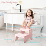 Forbena Pink Girls Toddler Step Stool for Bathroom Sink, Princess Toddler Two Step Stool for Toilet Potty Training, Baby Child Kids Stepping Stool with Handles for Bedroom Classroom Kitchen (Pink)