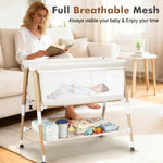JevrJeur Baby Bassinet, 3 in 1 Bedside Bassinet Sleeper for Newborn, Portable Baby Crib with 4 Detachable Wheels & Adjustable Height, Breathable Mesh & Mattress, Mosquito Net& Storage Basket (White)