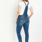 Motherhood Maternity Women's Indigo Blue Side Panel Skinny Ankle Pregnancy Denim Overalls, Medium Wash, Medium