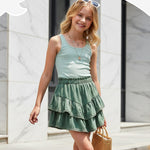 PATPAT Girls Skirt Sets Size 9-10, Green Crop Tank Tops + Pleated Skirts with Built in Shorts 2 Piece Outfits, Tween Girls Trendy Clothes Y2K Outfits Streetwear
