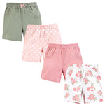 Hudson Baby Unisex Baby Shorts Bottoms 4-Pack, Soft Pink Roses, 9-12 Months