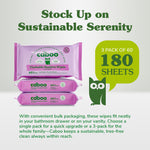 Caboo Lavender Flushable Wipes | Certified Flushable, Septic Safe, Chemical Free, Biodegradable Wipes for Adults made with Renewable Bamboo Based Viscose (Pack of 3, Total of 180)