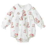 pureborn Baby Girls Bodysuit Peter Pan Collar Bubble Romper Long Sleeve Cotton One-Piece Outfit Mushroom Bear 0-3 Months