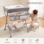 Baby Changing Table with Wheels, Maydolly Portable Adjustable Height Folding Diaper Station with Nursery Organizer & Storage Rack for Newborn Baby and Infant (Light Grey)