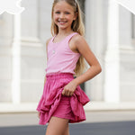 PATPAT Girls Skirt Sets Size 9-10, Hot Pink Crop Tank Tops + Pleated Skirts with Built in Shorts 2 Piece Outfits, Tween Girls Trendy Clothes Western Outfits Streetwear