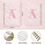 VONTP Coquette Preppy Pink Bow Spiral Notebook, Initial A Journal Personalized Teen Girl Gifts, Trendy Personalized Gifts for Women Teen Girl, Funky Girly Style Hardcover Spiral Notebook 5.5x8.3