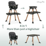 Dream On Me Luna 4-in-1 Convertible High Chair – Transforms into a Booster & Toddler Seat, Then into a Toddler Chair & Table, 5-Point Safety Harness, Adjustable Tray, Anti-Skid Padded Feet – Black