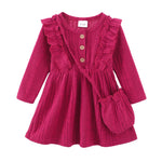 Kucnuzki 3T 4T Girl Clothes Toddler Girl Dress Long Sleeve Round Neck Solid Color Baby Clothes Fall Winter Toddler Outfit Hot Pink Casual Flare Dresses for Kid