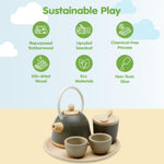 PlanToys® Wooden Classic Tea Set for Montessori Inspired Pretend Play | Social Interaction, Communication and Imaginative Role Play | Eco Friendly Wooden Tea Time Set for Creative Learning