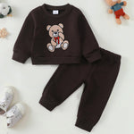 Kucnuzki Baby Girl Fall Winter Clothes Brown Crewneck Sweatshirt Plain Long Sleeve Shirts Cute Tops Baby Pants 12 18 Months Girl Clothes Toddler Outfit