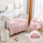 Cokouchyi 3 Piece Crib Bedding Set for Boy Girls, Jacquard Tufted Geometric Crib Set, Includes Crib Skirt, Blanket and Crib Sheet, Crib Baby Bedding, Pink