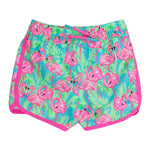 RUGGEDBUTTS Boys UPF50+ Sun Protection Dolphin Hem Swim Trunks - Neon Flamingo Fun, 18-24m