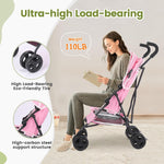 One-Handed Folding Lightweight Stroller, Large Storage Basket, Canopy, Cup Holder, Compact Umbrella Stroller Durable Frame, Travel Stroller for Airplane Ultra Overhead Friendly (Pink)
