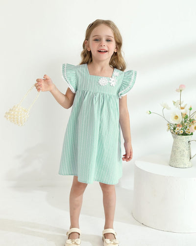 Kucnuzki Baby Girl Clothes Toddler Girls Summer Dress Ruffle Fly Sleeve Casual Sundress Square Neck Cute Outfit for Kids