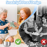 BUSOHA 2 Pack Stainless Steel Toddler Snack Cups - 12 OZ Spill-Proof Baby Snack Containers with Silicone Catcher and Lid Travel Snack Containers for Kids Food Grade Silicone Dishwasher Safe