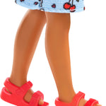Barbie Chelsea Doll, Small Doll Wearing Removable Blue Dress with Colorful Print & Pink Shoes, Brown Hair & Green Eyes
