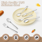 DRKIO Stainless Steel Toddler Utensils Set - 12 Pieces Kids Silverware Set Children Safe Food Grade Small Forks and Spoons Dishwasher Safe Mirror Polished