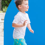 RUGGEDBUTTS Boys UPF50+ Sun Protection Novelty Swim Trunks - Blue Sunshiny Day, 5