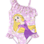 Disney Princess Rapunzel Swimsuits for Girls UPF 50+ One Piece Bathing Suits Floral Print Ruffle One Shoulder Summer Beach Swimwear Purple Quick Dry for Toddler Girls Size 3-4T