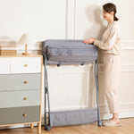 Baby Changing Table with Wheels, Maydolly Portable Adjustable Height Folding Diaper Station with Nursery Organizer & Storage Rack for Newborn Baby and Infant (Light Grey)