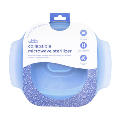 Ubbi Collapsible Microwave Steam Sterilizer for Baby Bottles, Breast Pump Accessories & Pacifiers, Reusable Silicone Steam Bag for Travel or Home Use, Fits Up to 5 Baby Bottles, Blue