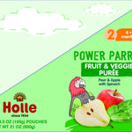 Holle Organic Baby Food Pouches - Power Parrot Baby Puree with Pear, Apple & Spinach - (6 Pack) Organic Baby Snacks + Fruit and Veggie Pouches for Weaning Babies 6 Months and Older