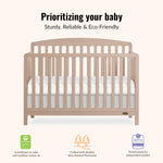Dream On Me Odelle 5-in-1 Convertible Full-Size Baby Crib in Almond Butter, GreenGuard Gold & BSA Converts to Toddler, Day & Full-Size Bed, Sustainable Pinewood, 3 Mattress Heights