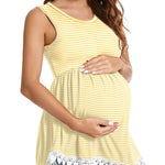 Xpenyo Womens Maternity Tank Top Sleeveless Lace Crochet Trim Peplum Cami Shirts Yellow Pinstripe 2XL