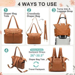 MOMINSIDE Diaper Bag Tote, 4 in 1 Leather Diaper Bag Backpack with 14 Pockets, Convertible Baby Bag for Boys Girls, Baby Registry, Changing Pad, 4 Large Insulated Pockets(Brown)