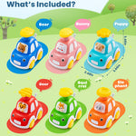 Jyusmile Press and Go Car Toddlers Toys for 1-2 Year Old Boy, 6 Pack Animal Baby Cars Toys for Age 0-2, Infant Push Go Vehicle Toys for 6-9-12-18 Months, First Birthday Gifts for 1-3 Boys Girls